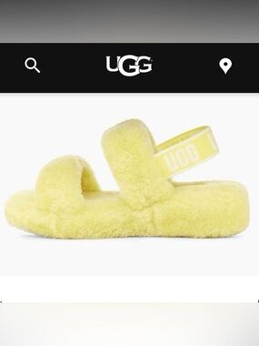 UGG Oh Yeah Slides Sulfur Yellow Fluffy Platform Slingback Sandals Size 7